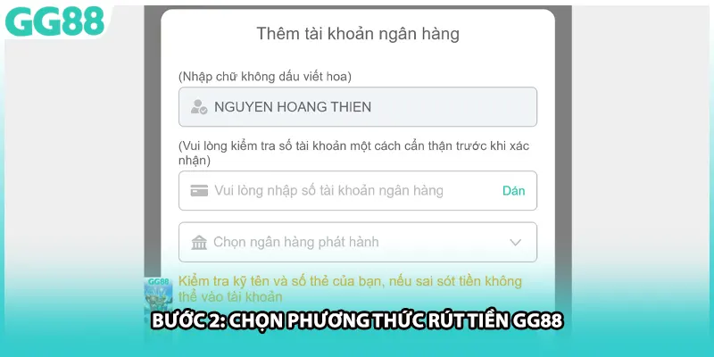 Bước 2: Chọn phương thức rút tiền GG88